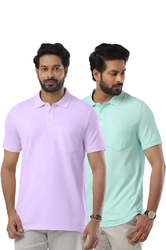 Sale Alert Golf Polo - Turquoise Green and Lavender T-Shirts Pack Of 2 Combo For Men | Ariser