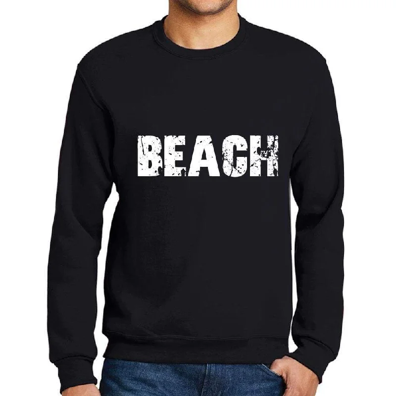 Year-End Sale Men's Printed Graphic Sweatshirt Popular Words BEACH Deep Black