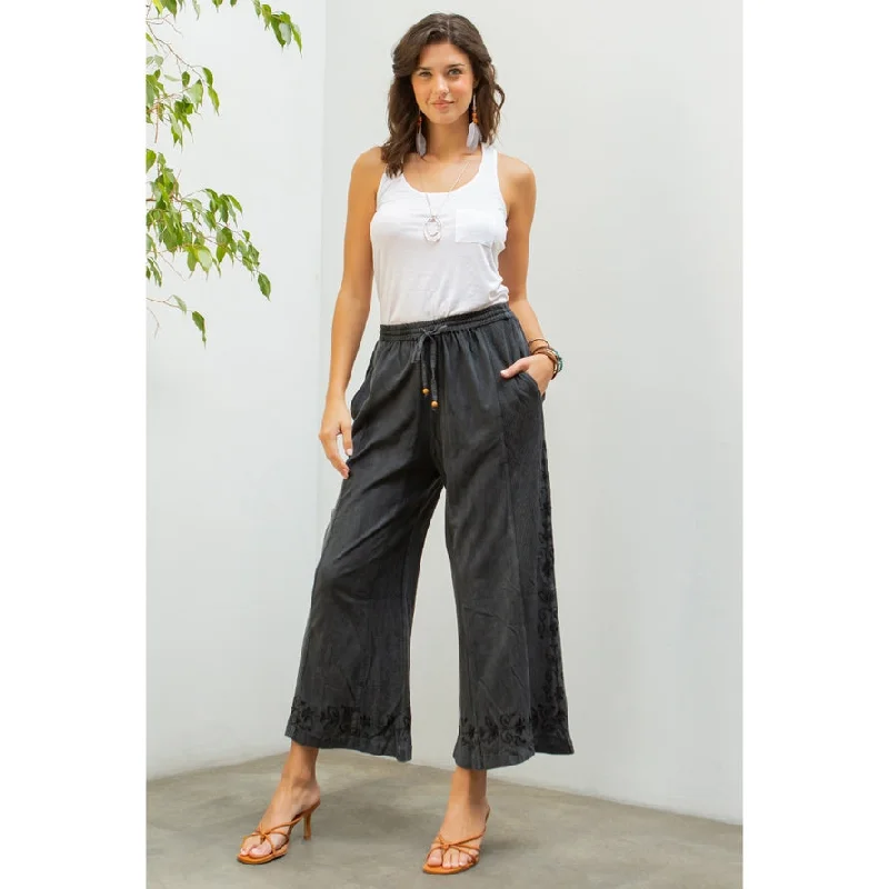 Early Access Patchwork & Embroidered Capri Pants ~ Charcoal Gray