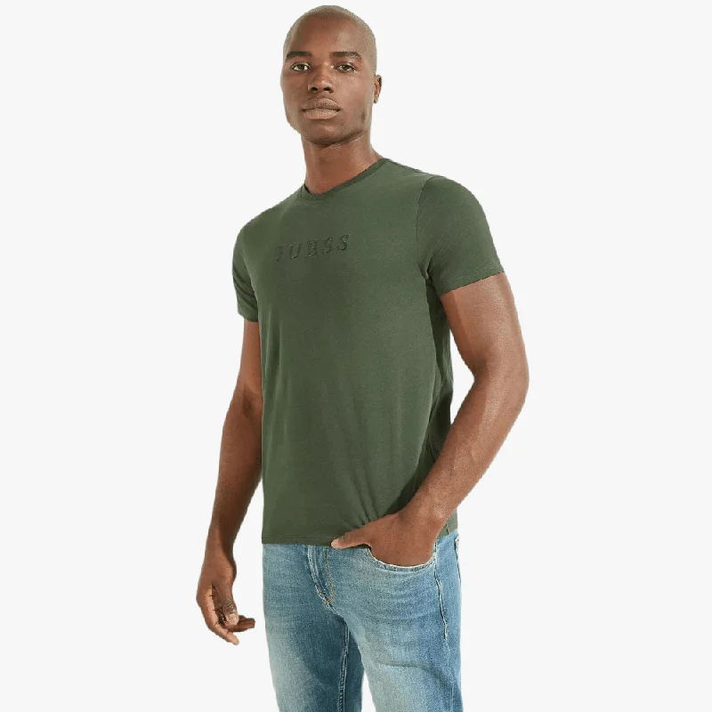 Cash Savings Guess Mens Ess Pima Logo Crew Short Sleeve Tee Dark Green