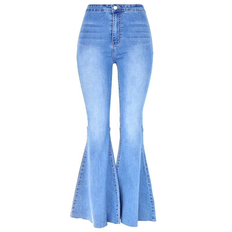 Weekend Offers That Excite CityHottie - High Quality Women retro high waist jeans spring autumn stretch wash thin wide leg pants flared denim trousers female J034