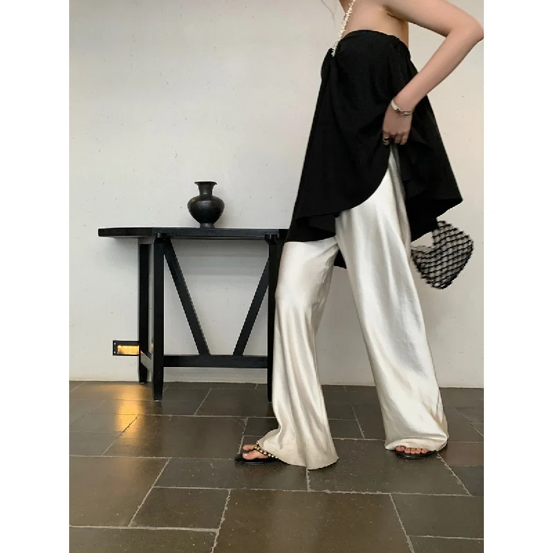 Take Advantage CityHottie - Satin Wide Leg Pants Long Floor Casual Pants Women's Summer