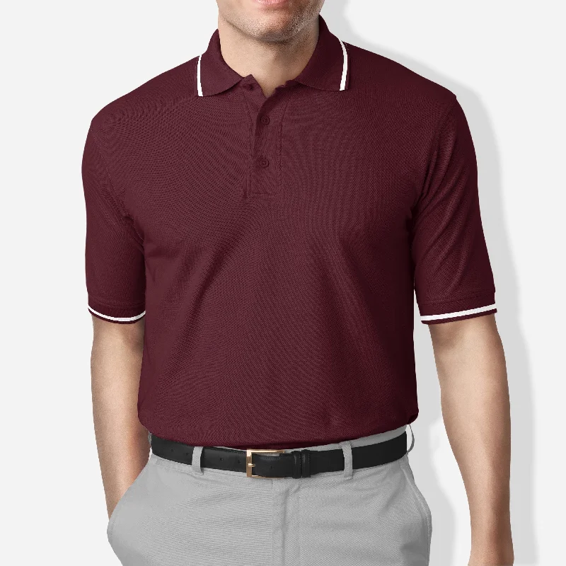 Weekend Savings Galore Polo Collar Stripe Tipped T-Shirt Maroon