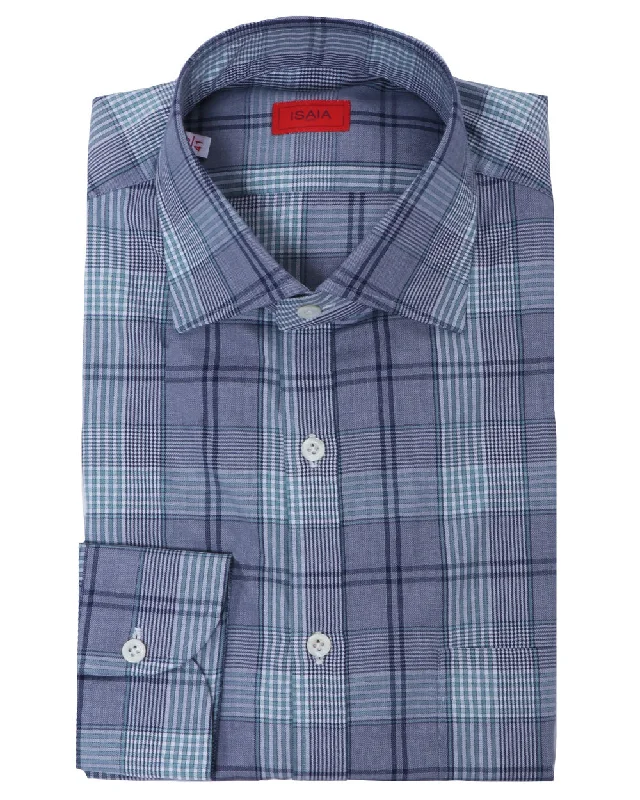 Savings Bonanza Blue and Green Glen Check Dress Shirt