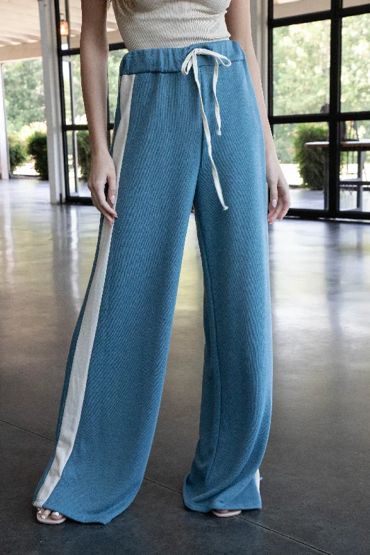 Weekend Shopping Bliss Nikki Colorblock Stripe Sweatpants, Slate Blue/Cream