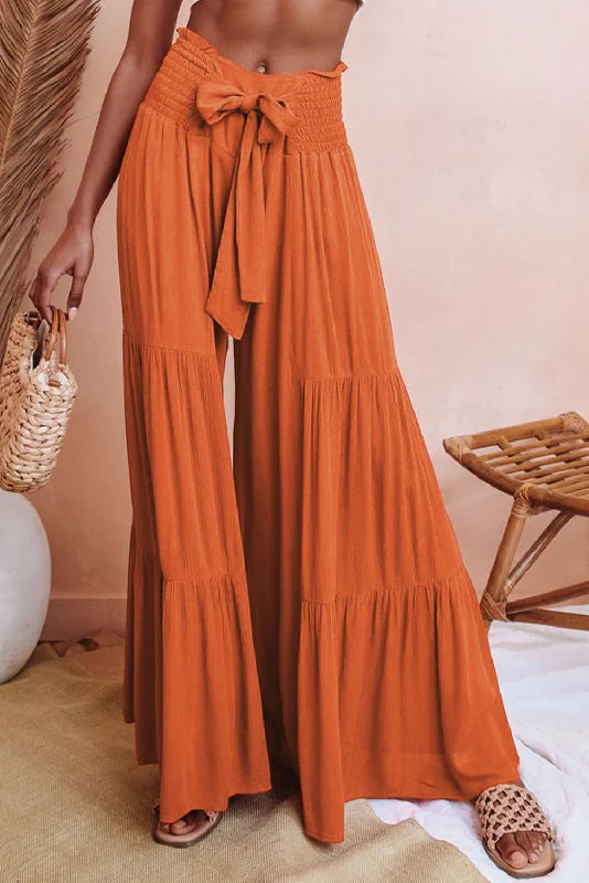 Weekend Deals That Dazzle Orange Smocked Waist Tiered Wide Leg Pants