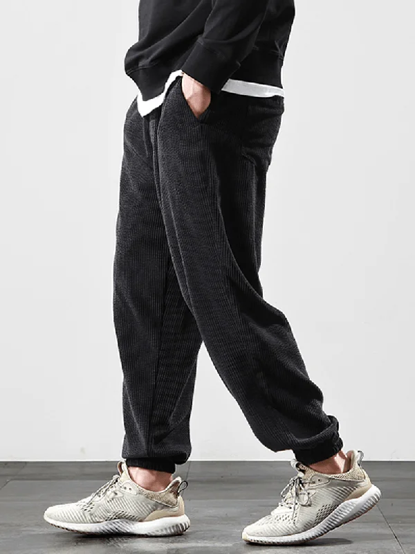 Weekend Specials to Cherish Mens Corduroy Solid Color Loose Fit Elastic Cuff Drawstring Jogger Pants