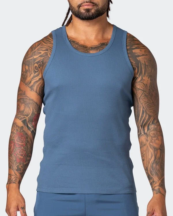 Referral Discount Rib Fitted Training Tank - Denim Blue