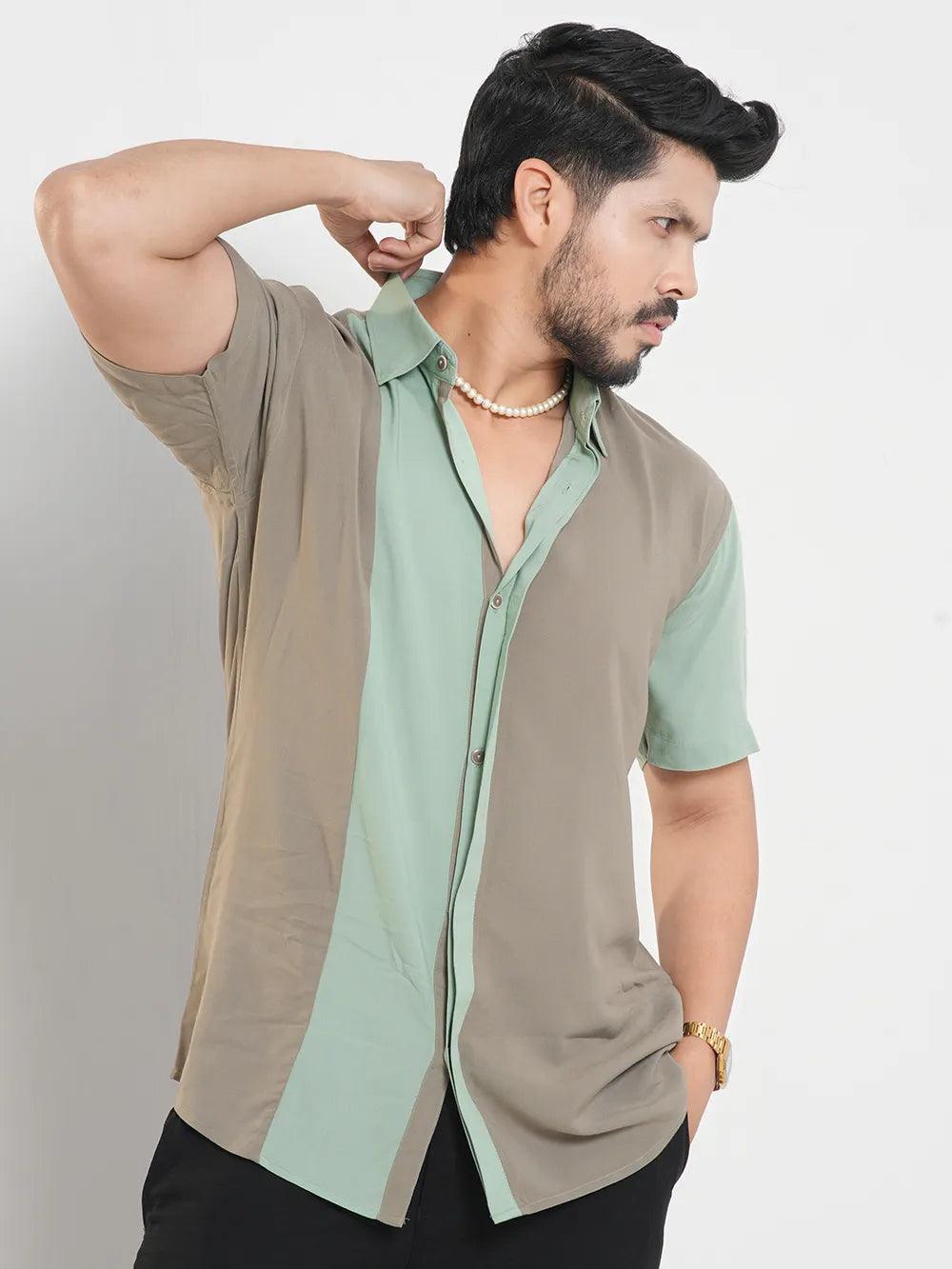 Crazy Deal Men's Short Sleeve Casual Shirt in Olive Grove Contrast