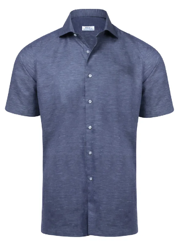 Unwind with Weekend Discounts Dark Blue Heathered Short Sleeve Sportshirt