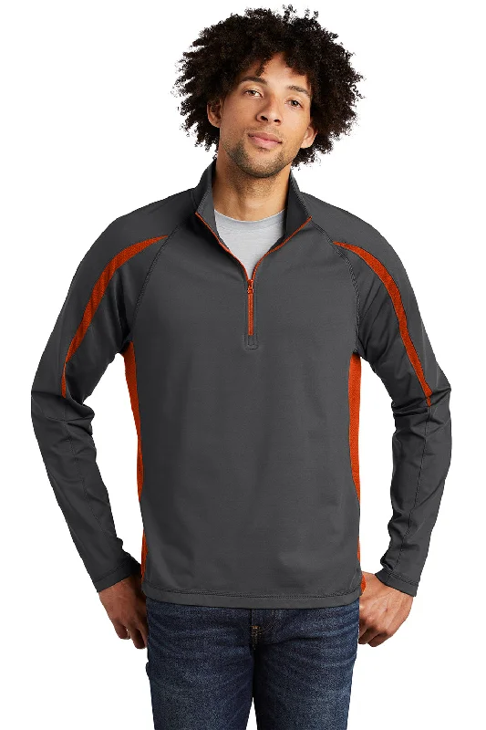 Closeout Sale Sport-Tek Mens Sport-Wick Moisture Wicking 1/4 Zip Sweatshirt - Charcoal Grey/Deep Orange