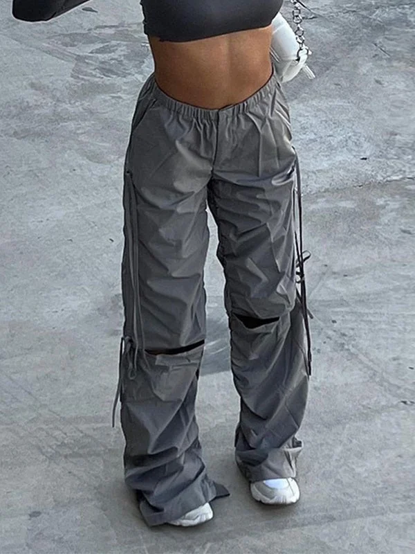 Reduced Price Tie Strap Cutout Parachute Cargo Pants