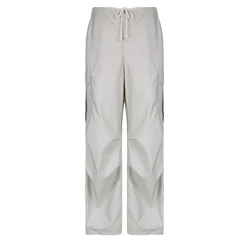 Time-Sensitive Solid drawstring cargo pocket zip-up wide leg