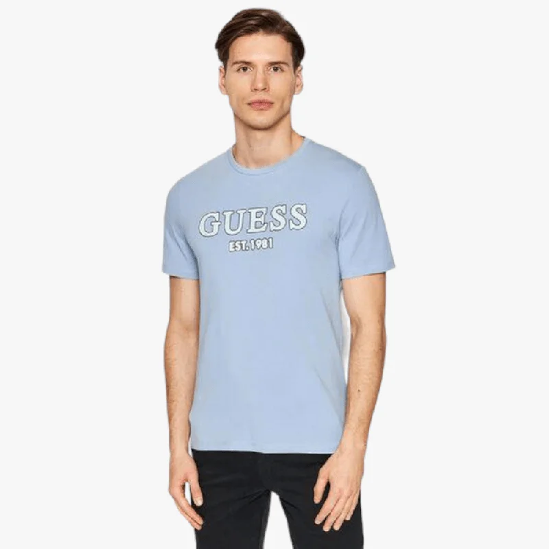 Limited Time Guess Mens Point Short Sleeve Tee Grey Blue