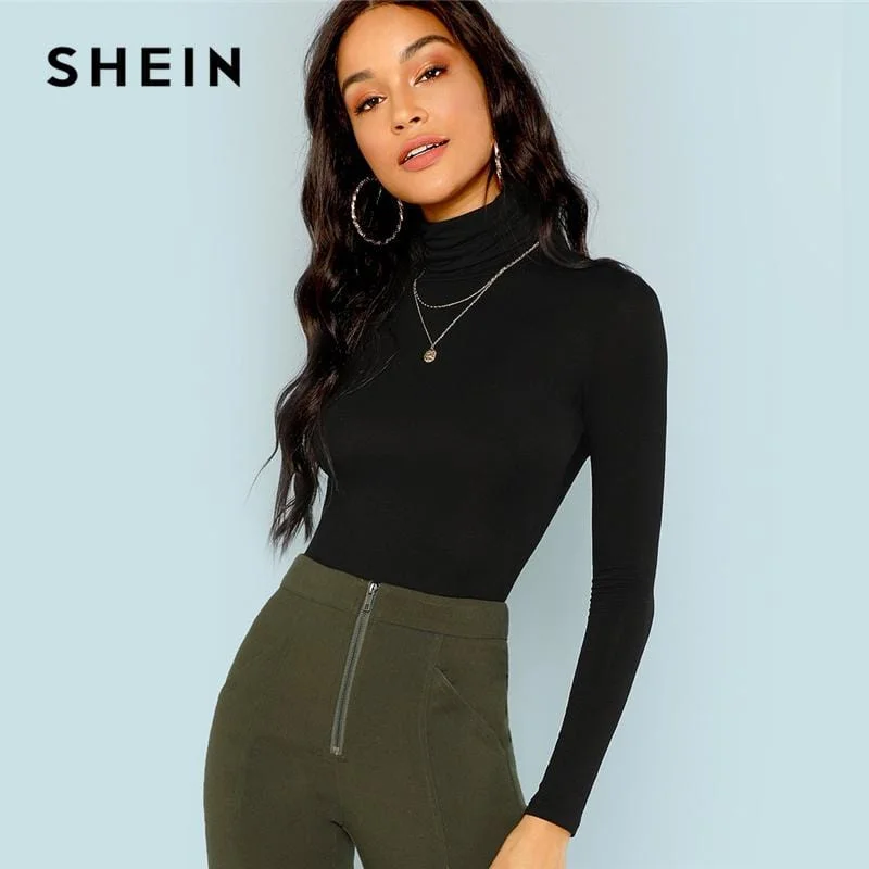 Crazy Savings SHEIN Black Turtleneck Slim Fit T-shirt Workwear Office Ladies Plain High Neck Long Sleeve Tee Women Autumn Minimalist Tee Crazy Savings SHEIN Black Turtleneck Slim Fit T-shirt Workwear Office Ladies Plain High Neck Long Sleeve Tee Women Autumn Minimalist Tee