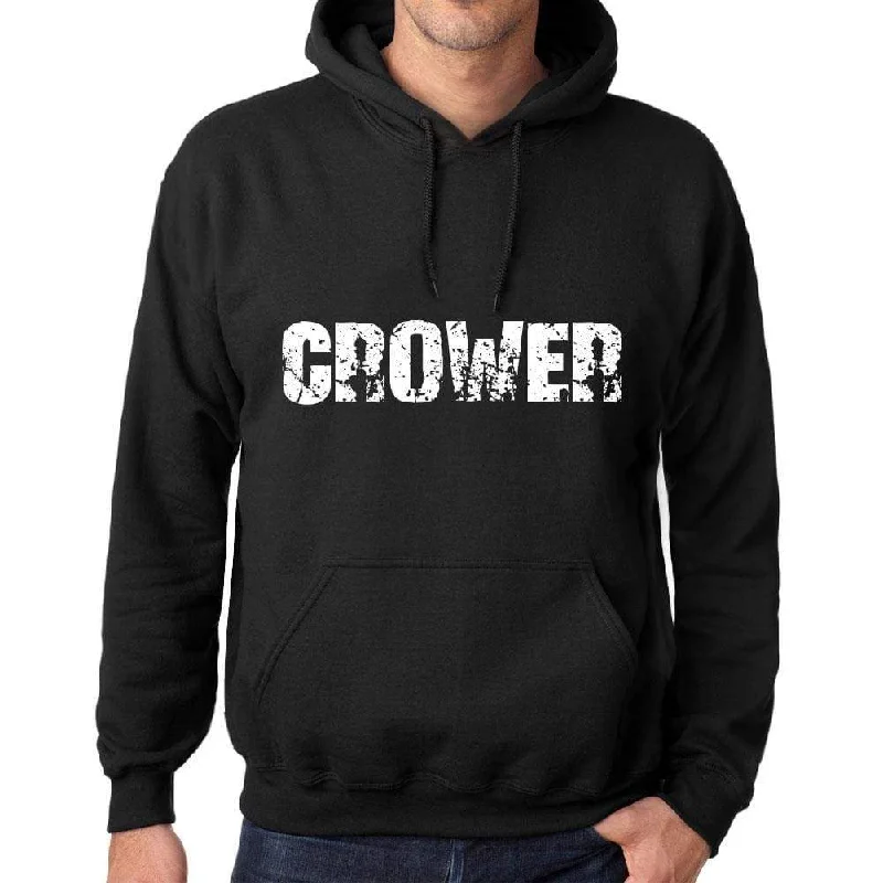 Exclusive Savings Men's Women's Unisex Printed Graphic Cotton Hoodie Soft Heavyweight Hooded Sweatshirt Pullover Popular Words CROWER Deep Black