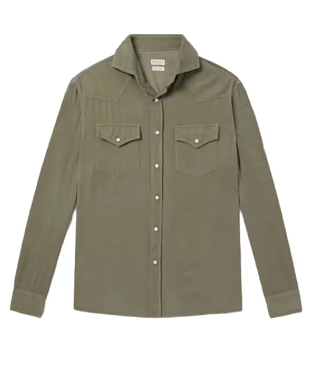 Stock Clearance Military Green Corduroy Western Shirt