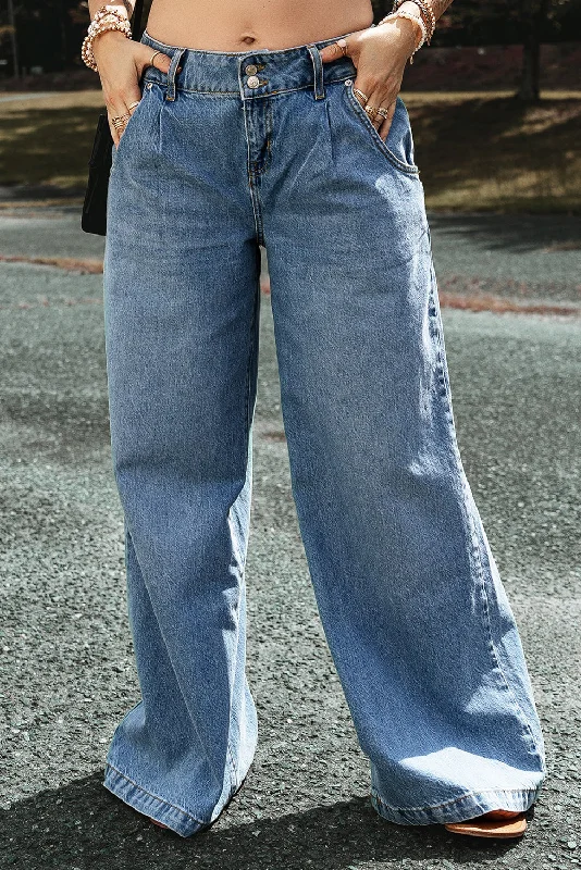 Stock Up Light Blue Drop Waist Wide Leg Oversized Baggy Jeans