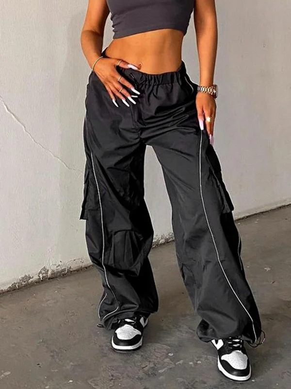 Hurry In Piping Detail Size Friendly Parachute Cargo Pants