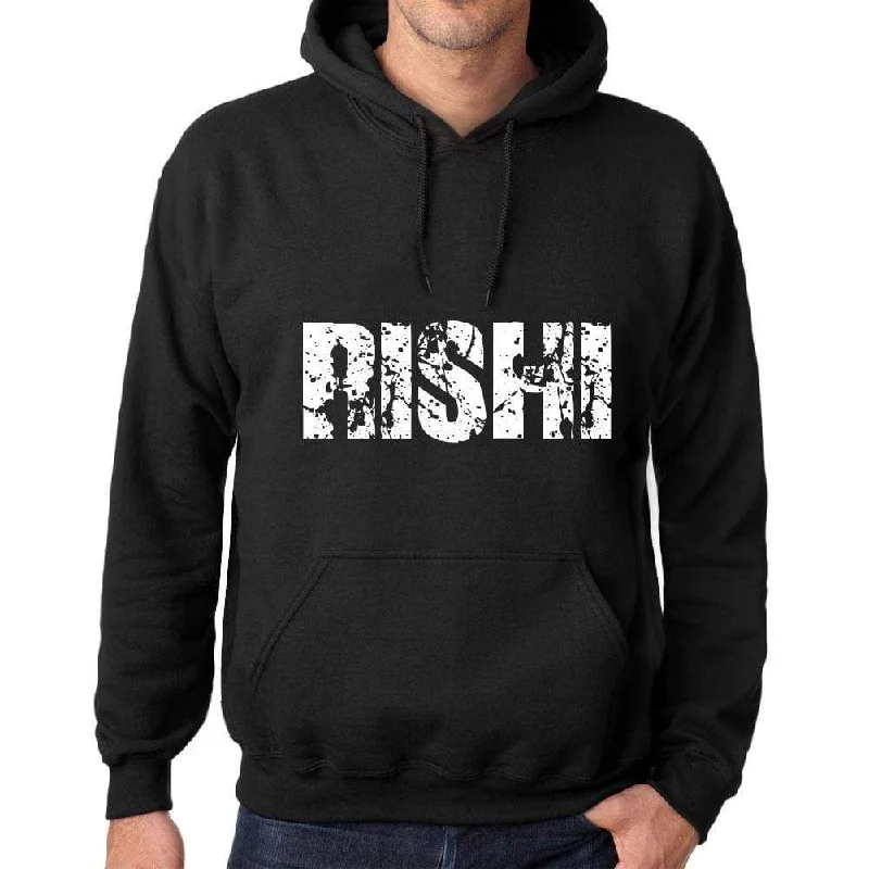 Deal Dash Men's Women's Unisex Printed Graphic Cotton Hoodie Soft Heavyweight Hooded Sweatshirt Pullover Popular Words RISHI Deep Black
