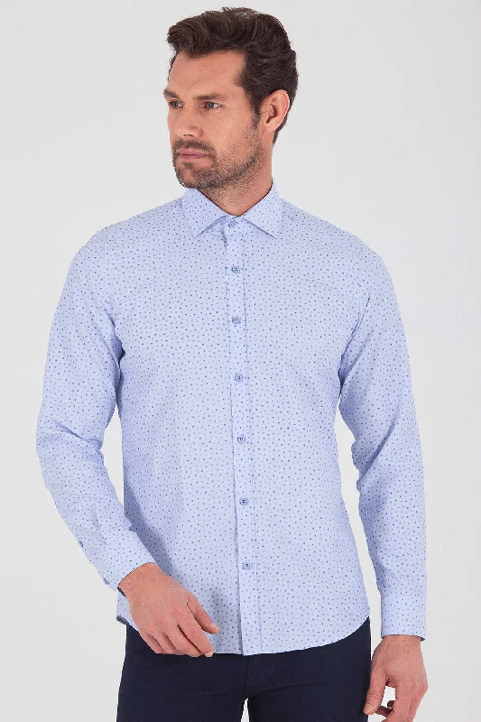 Weekend Offers That Shine Slim Fit Long Sleeve Printed Cotton Blend Blue Casual Shirt