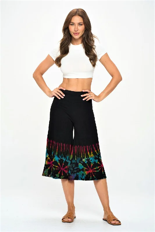 Weekend Offers That Delight Capri Pants ~ Black with Tie-Dye