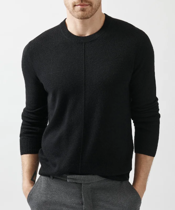 Epic Value Recycled Cashmere Exposed Seam Crew Neck Sweater - Black