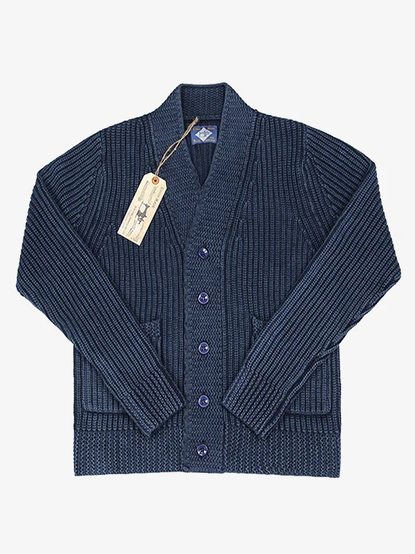 YEAR-End Sale Indigo-Dyed V-Neck Cotton Knitted Cardigan
