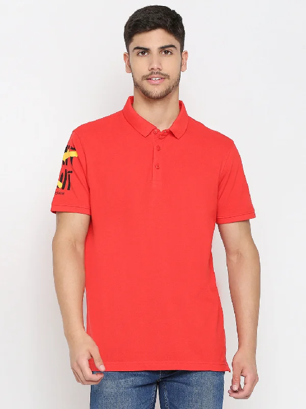 Unbeatable Prices Spykar Deep Coral Cotton Half Sleeve Plain Polo T-Shirt For Men