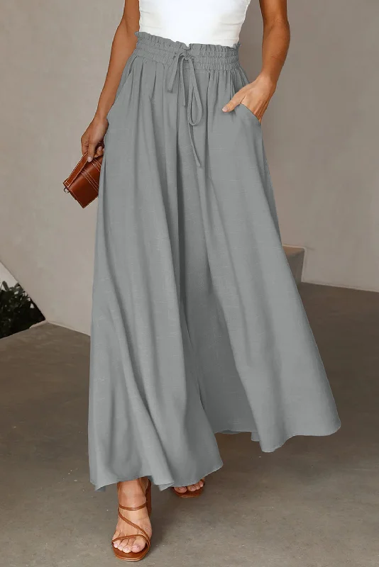 Weekend Deals to Make You Happy Gray Drawstring Smocked High Waist Wide Leg Pants