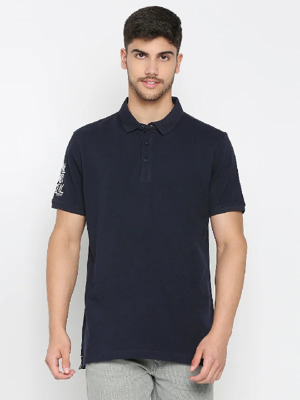 Weekend Savings Spree Spykar Ink Blue Cotton Half Sleeve Plain Polo T-Shirt For Men Weekend Savings Spree Spykar Ink Blue Cotton Half Sleeve Plain Polo T-Shirt For Men