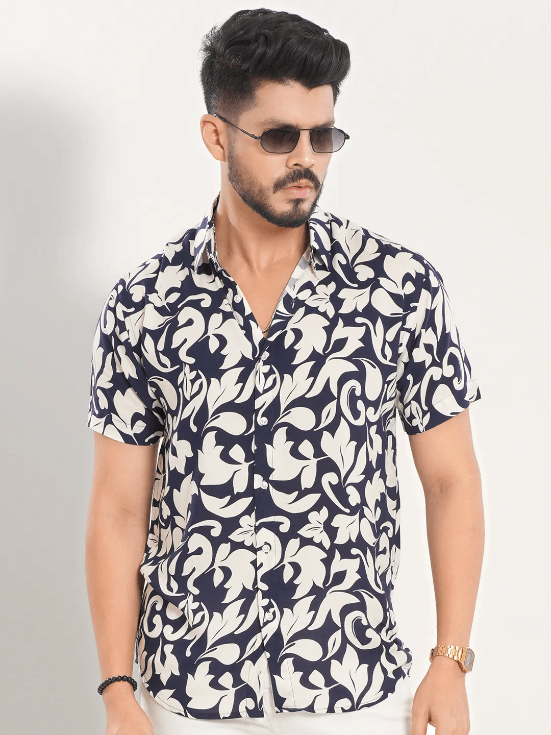 Pay Less Men's Short Sleeve Casual Shirt in Berry Blue Printed