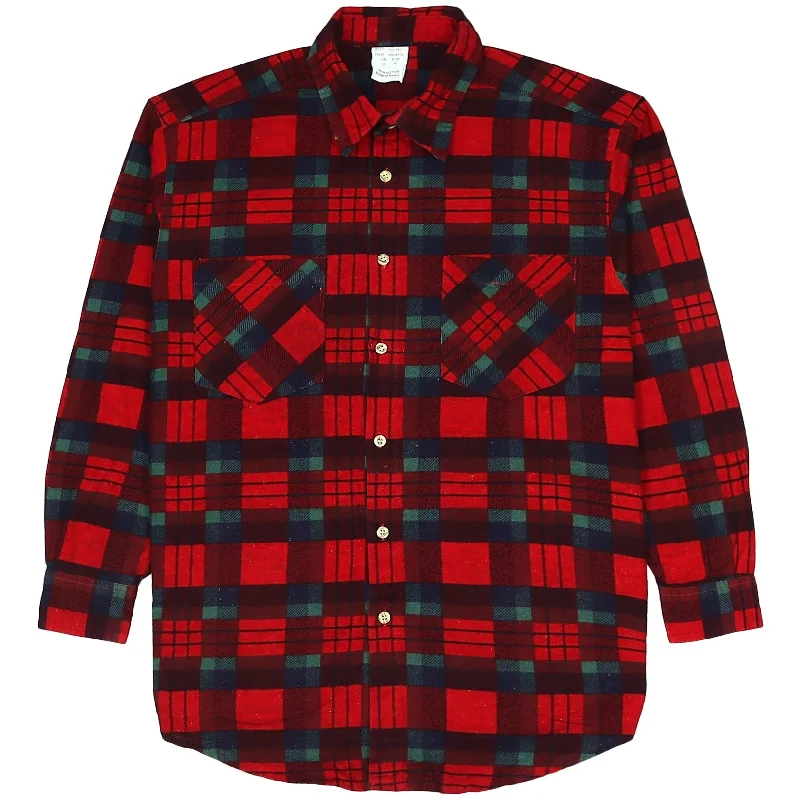 Great Bargain Vintage Checkered Flannel Shirt Red Navy Green