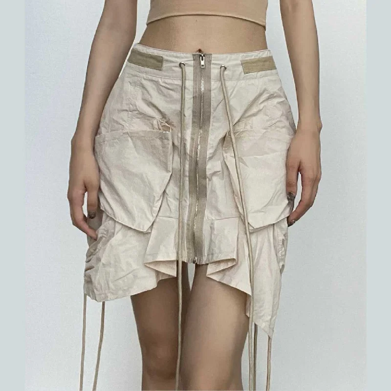 Weekend Bargains to Cherish Rrawstring zip-up irregular cargo pocket mini skirt