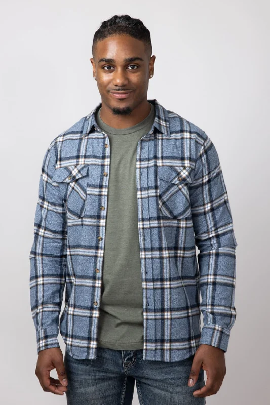 Weekend Discounts to Grab 1897 Plaid Flannel Shirt for Men in Navy  | 5PW7121M-NAVY
