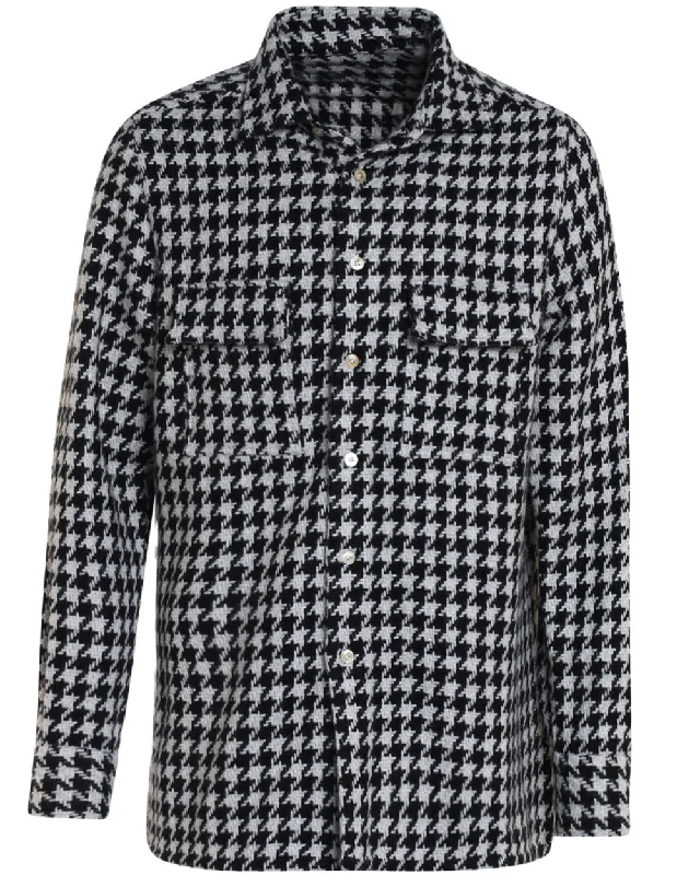 Weekend Specials You Can't Miss Black and Ivory Cashmere Exploded Houndstooth Overshirt