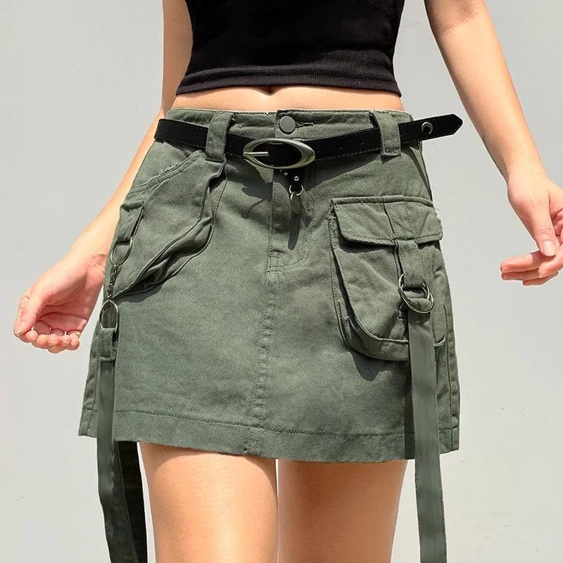 Weekend Deals That Amaze Pocket irregular ribbon cargo solid denim mini skirt - Final Sale