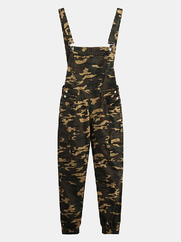 Special Discount Mens Camo Printed Ankle Lenght Elastic Casual Jumpsuits Suspenders Pants
