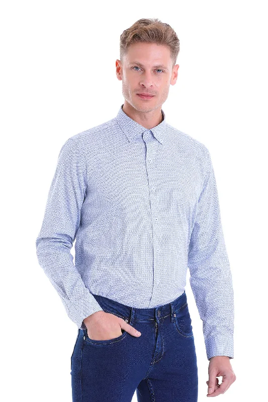 Best Bargains Comfort Fit Long Sleeve Printed Cotton Navy Casual Shirt