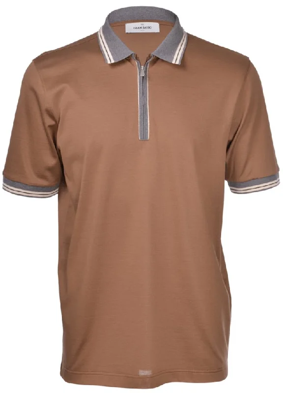 Limited Supply ID70208-Gran Sasso Brown Zip Polo