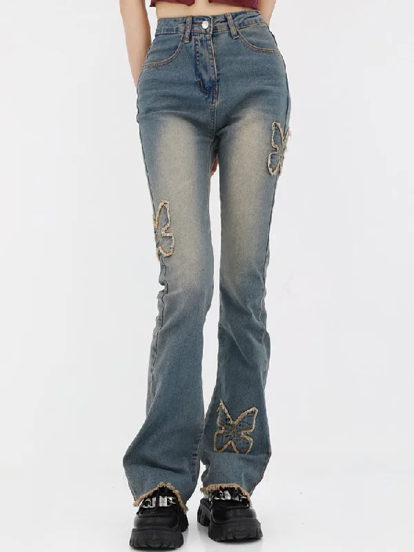 Early Access Butterfly Patchwork Semi Flare Jeans