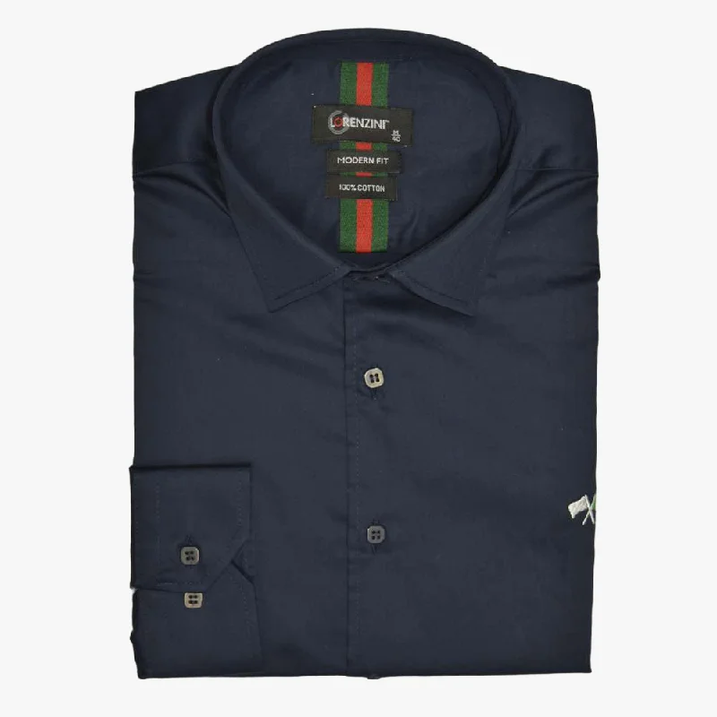 Crazy Deals Lorenzini Modern Classic Slim Fit Long Sleeve Shirt Navy