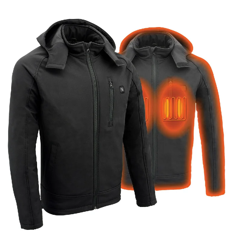 Super Sale Nexgen Heat MPM1767SET Men's Black 'Heated' Soft Shell Hooded Zipper Front Jacket with Detachable Hood w/ Battery