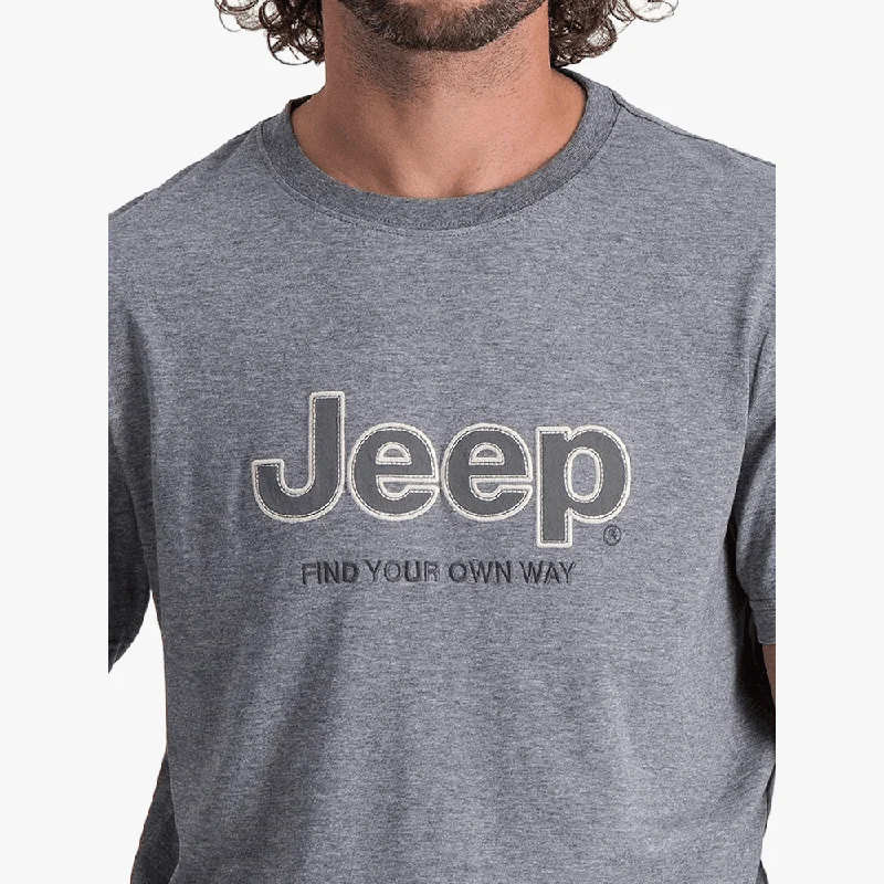 Weekend Discounts to Savor Jeep Mens Logo Applique Short Sleeve Tee Heather Grey Mel Weekend Discounts to Savor Jeep Mens Logo Applique Short Sleeve Tee Heather Grey Mel