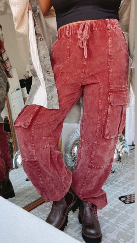 Unbeatable Prices A List Corduroy Drawstring Cargo Pant, Burgundy
