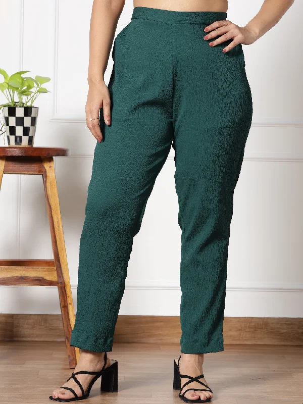 Weekend Offers That Excite BottleGreen Textured WaistbandPants
