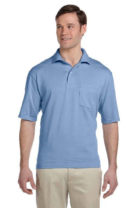 Celebrate the Weekend with Discounts Jerzees Mens SpotShield Stain Resistant Short Sleeve Polo Shirt w/ Pocket - Light Blue Celebrate the Weekend with Discounts Jerzees Mens SpotShield Stain Resistant Short Sleeve Polo Shirt w/ Pocket - Light Blue