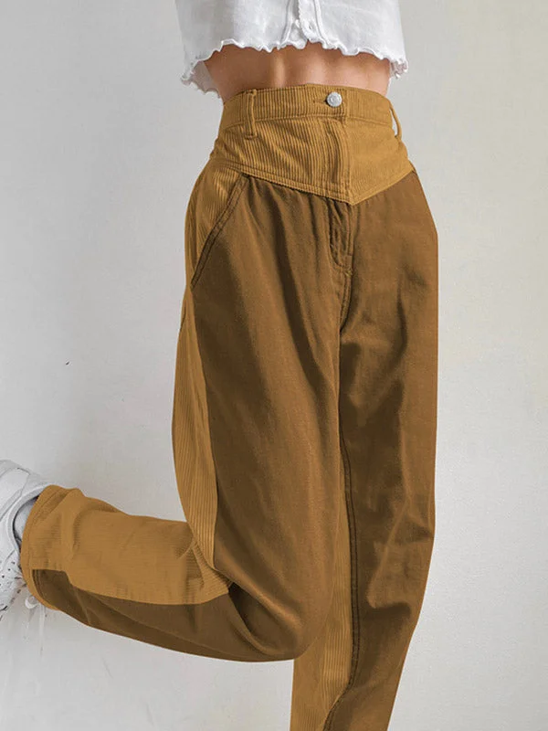 Year-End Sale Corduroy Patchwork High Waist Straight Pants