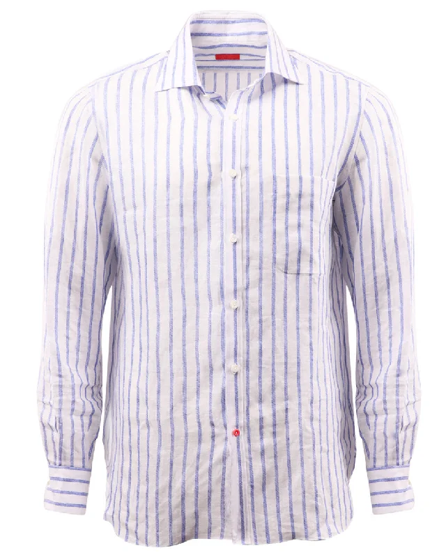 Fantastic Offers White and Blue Striped Sportshirt