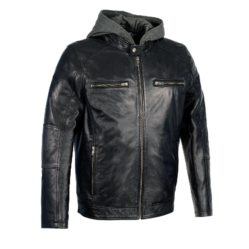 Weekend Bargains Just for You Milwaukee Leather SFM1850 Men's Black Snap Collar Motorcycle Style Fashion Casual Leather Jacket with Removable Hoodie